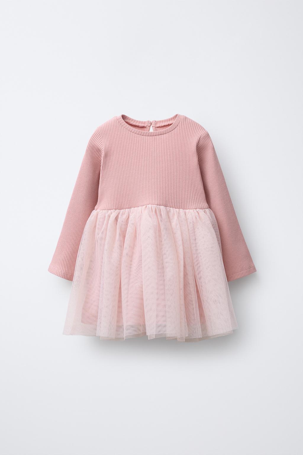 CONTRAST TULLE GLITTER DRESS | Pastel pink | 5767/545/621
