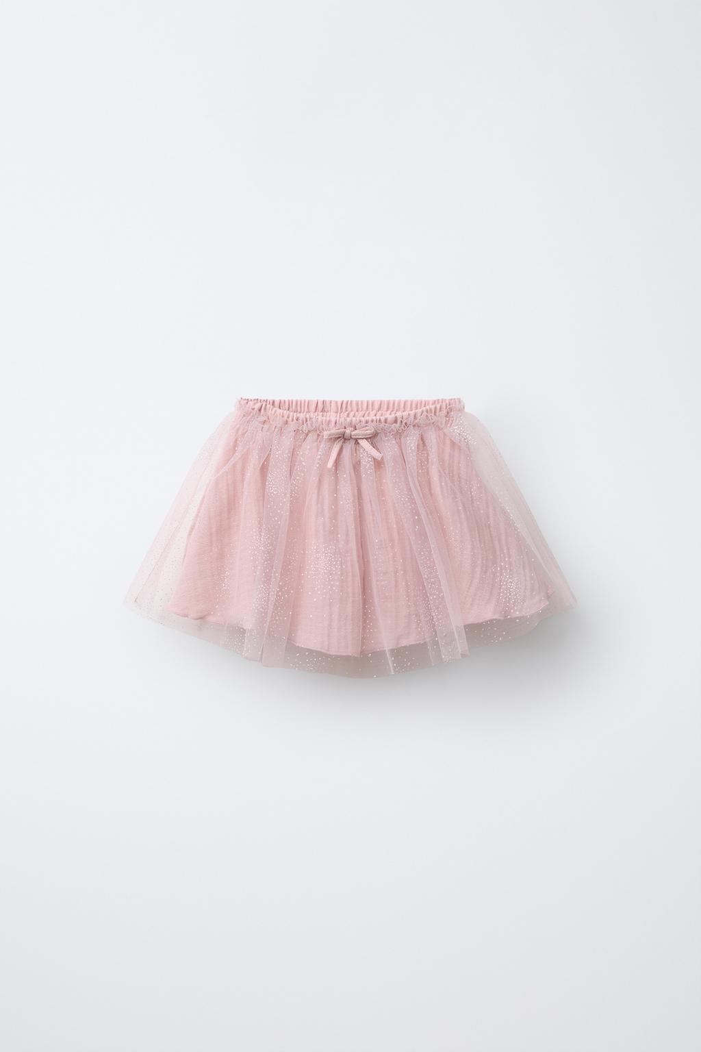 CONTRAST TULLE GLITTER DRESS | Pastel pink | 5767/545/621